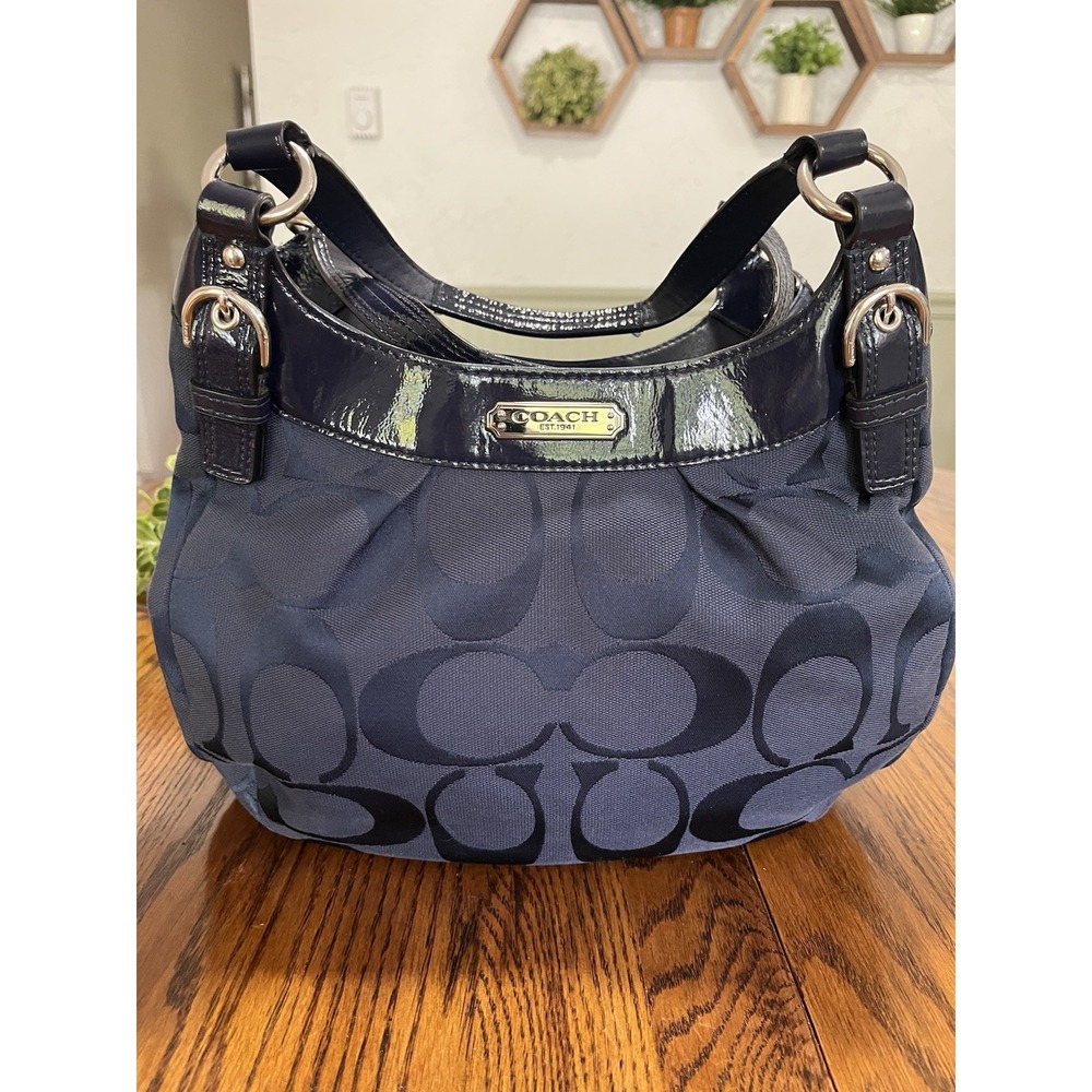Coach SoHo Signature Hobo Navy Blue One-shoulder handbag Style F19445